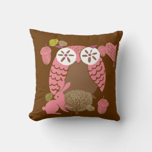 Pink and Brown Owl Pillow