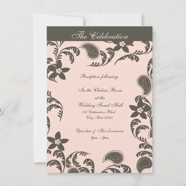 Pink and Brown Paisley Floral Invitation (Front)