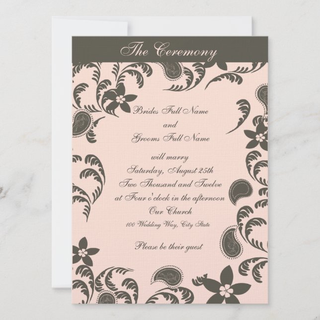 Pink and Brown Paisley Invitation (Front)