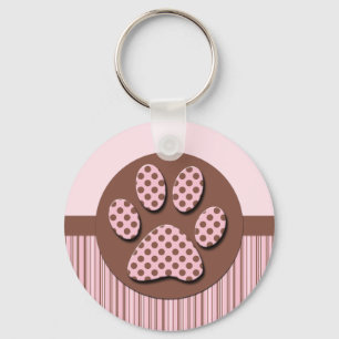 Pink and Brown Paw Print Key Ring