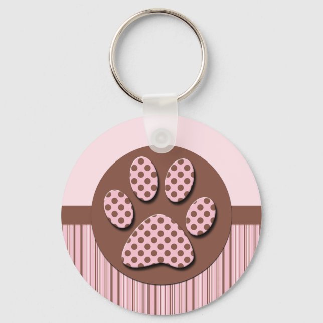 Pink and Brown Paw Print Key Ring (Front)