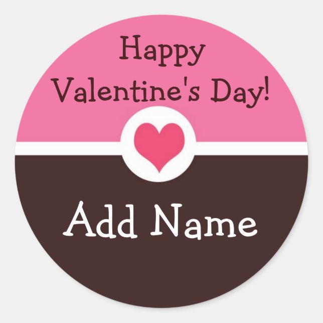 Pink and Brown Personalised Valentine's Sticker (Front)