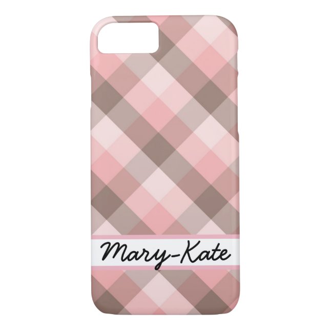Pink and Brown Plaid Case-Mate iPhone Case (Back)
