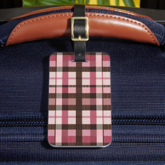 Pink and Brown Plaid Slight Distress Luggage Tag