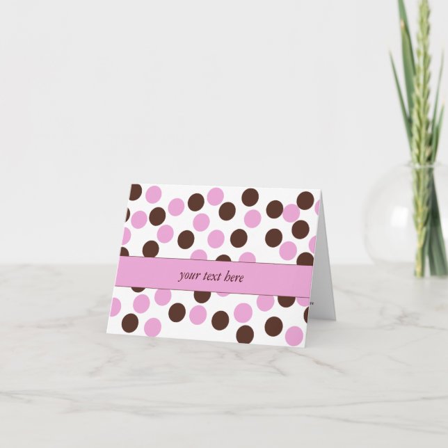 Pink and Brown Polka Dot Greeting and Note Cards (Front)