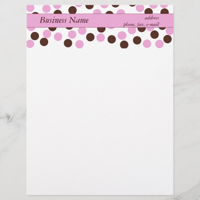 Pink and Brown Polka Dot Letterhead Design (Front)