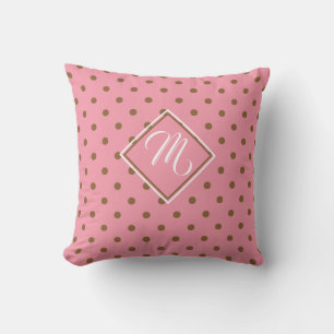 Pink and Brown Polka Dot Personalised Cushion