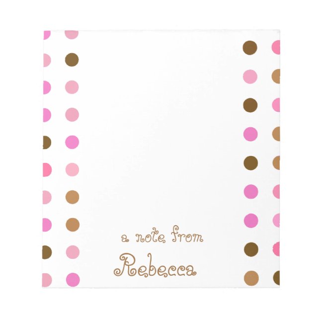 Pink and Brown Polka Dot Personalised Notepad (Front)