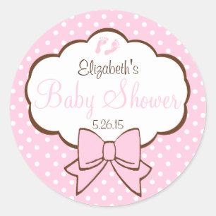 Pink and Brown Polka Dots-Baby Shower Classic Round Sticker