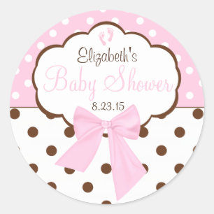 Pink and Brown Polka Dots-Baby Shower Classic Round Sticker