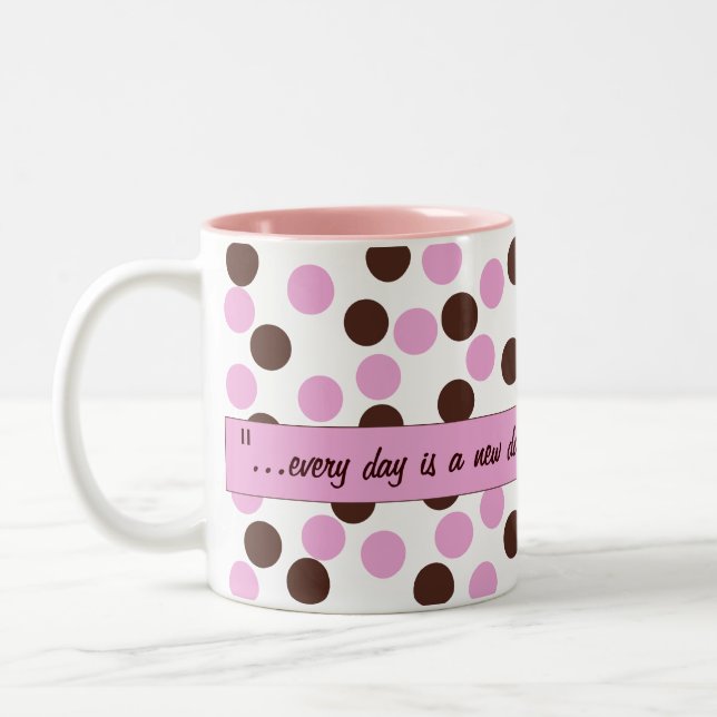 Pink and Brown Polka Dots Beverage mug (Left)