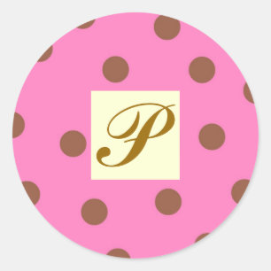 Pink and Brown Polka Dots Letter P Classic Round Sticker