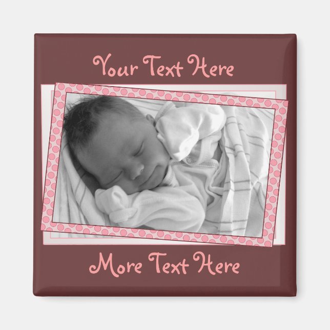 Pink and brown Polkadot Frame Magnet (Front)