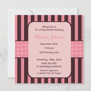 Pink and Brown Stripe Baby Shower Invitation