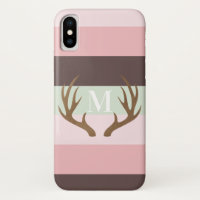 Pink and Brown Stripe Monogram Antler
