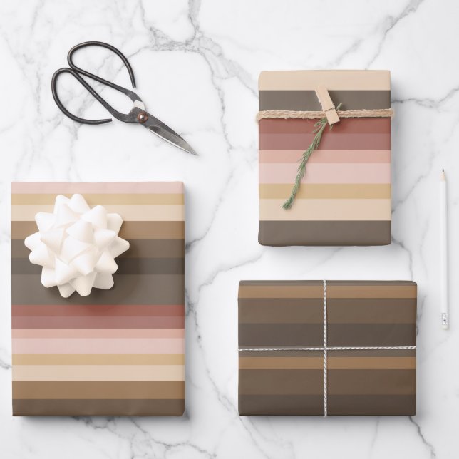 Pink And Brown Stripe Wrapping Paper Sheet (Front)