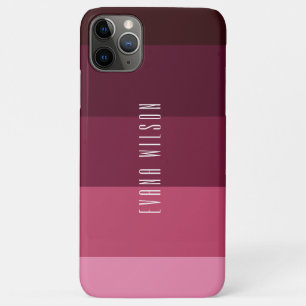 Pink and Brown Stripes ColorBlock Personalise Name iPhone 11 Pro Max Case