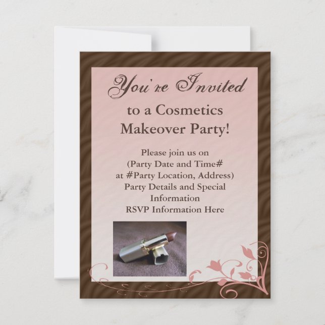 Pink and Brown Swirl Cosmetics Feminine Invitation (Front)