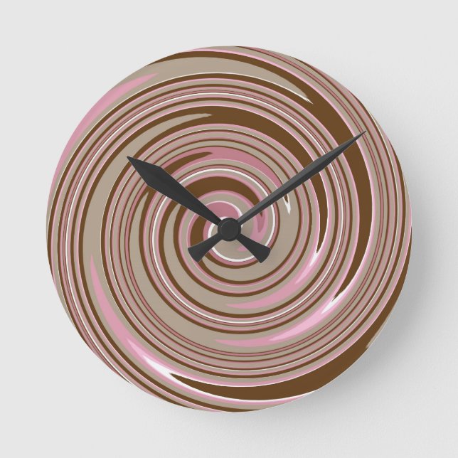 Pink and brown swirl pattern round clock (Front)