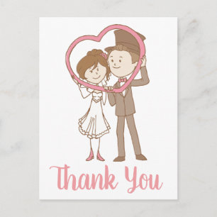 Pink And Brown Thank You Bride & Groom Wedding Postcard