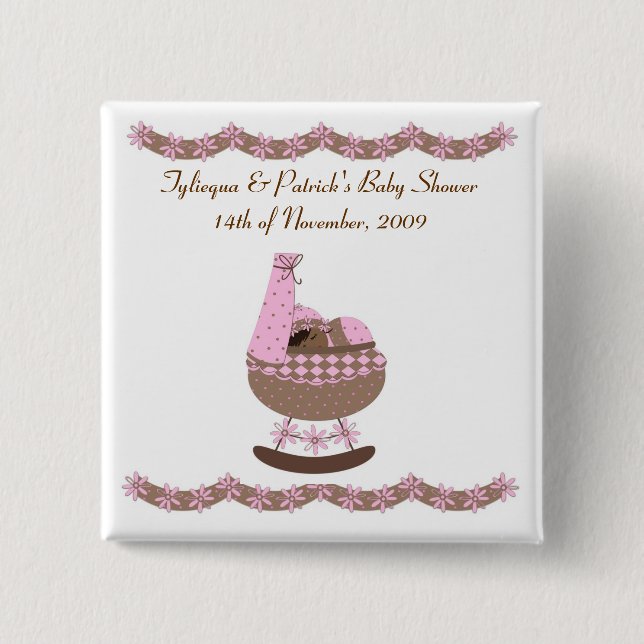 pink and brown themed Baby Shower 15 Cm Square Badge (Front)