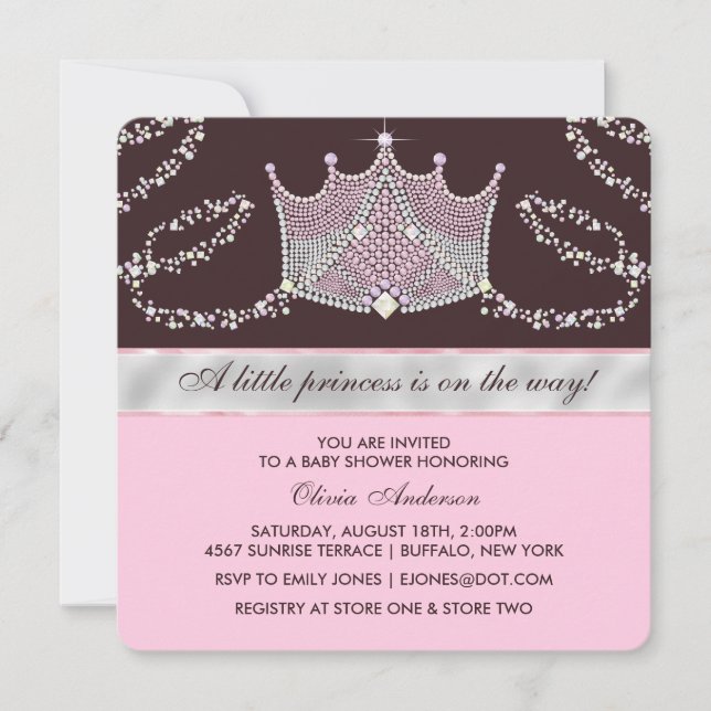 Pink and Brown Tiara Princess Baby Shower Invitation (Front)