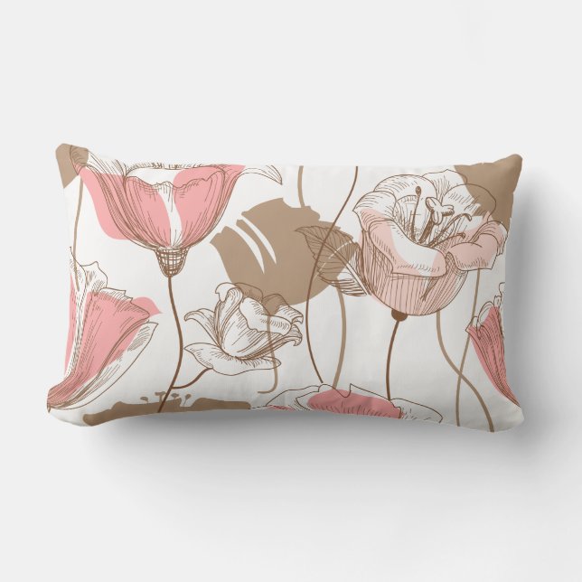 PINK AND BROWN VINTAGE FLORAL PATTERN PILLOW (Front)
