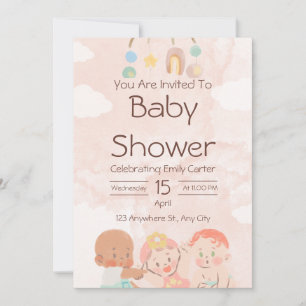 Pink and Brown Watercolor Baby Shower Invitation