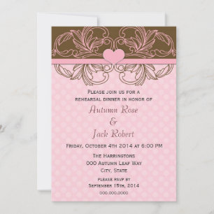 Pink and Brown Wedding Rehearsal Dinner Invitation