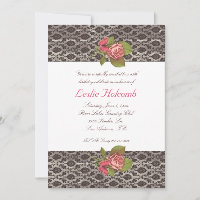 Pink and Brown Women's Birthday Invitation (Front)