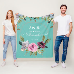 Pink and Burgundy Blush Custom Monogram Fleece Blanket