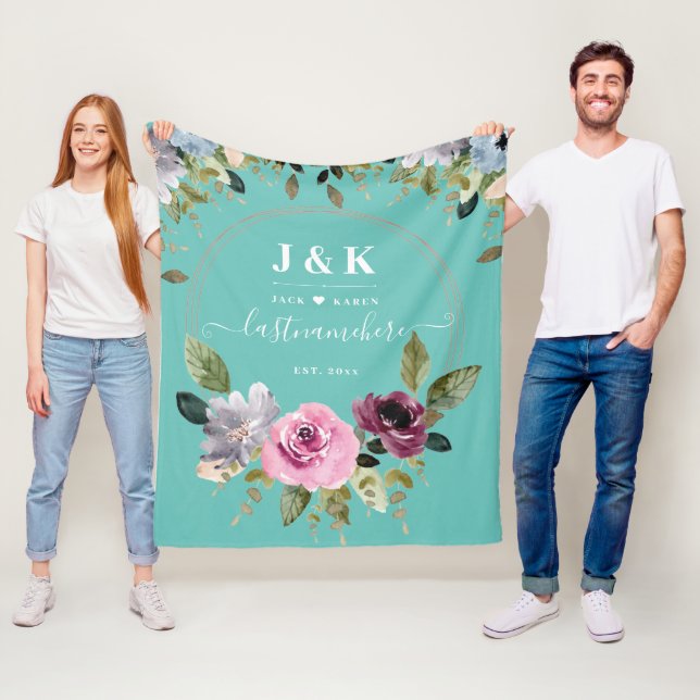 Pink and Burgundy Blush Custom Monogram Fleece Blanket (In Situ)