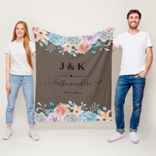 Pink and Burgundy Blush Custom Monogram Fleece Blanket