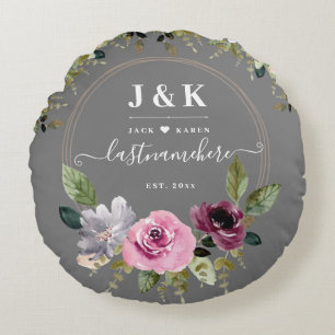 Pink and Burgundy Blush Custom Monogram Round Cushion
