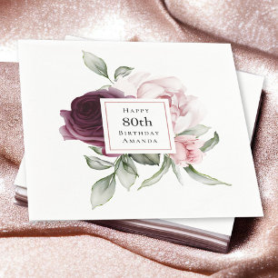 Pink and Burgundy Floral 80th Birthday Napkin
