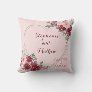 Pink and Burgundy Floral Heart Personalised Cushion