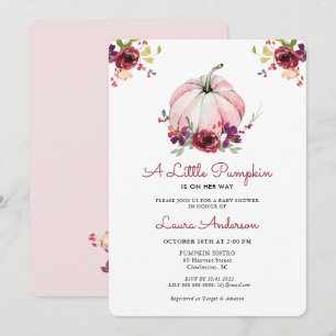Pink and Burgundy Floral Pumpkin Baby Shower Invitation