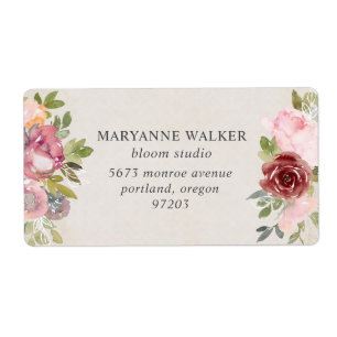 pink and burgundy floral Return Address Label
