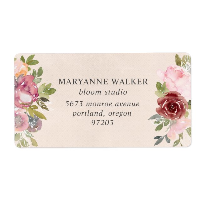 pink and burgundy floral Return Address Label (Front)