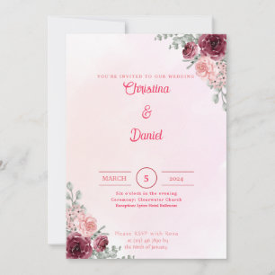 Pink and Burgundy Floral Wedding Invitations