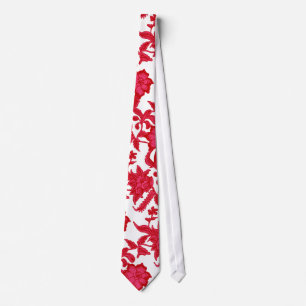 pink and burgundy hawaiian floral tie