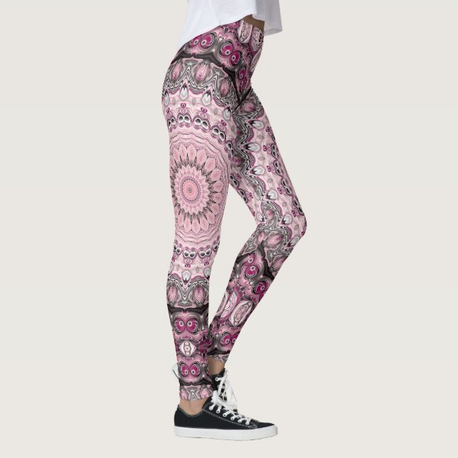 Pink and Burgundy Mandala Pattern Design Leggings (Right)