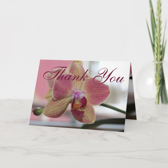 Pink And Burgundy Orchid Flower Thank You Card (Front)