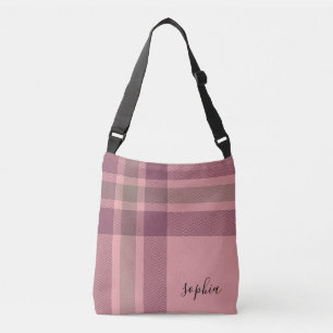 Pink and Burgundy Plaid Monogram  Crossbody Bag