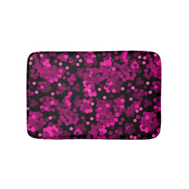 Pink and burgundy polka dot confetti pattern bath mat (Front)