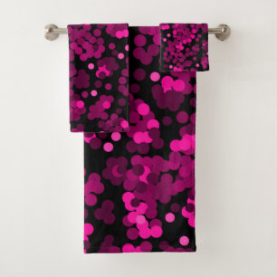 Pink and burgundy polka dot confetti pattern bath towel set