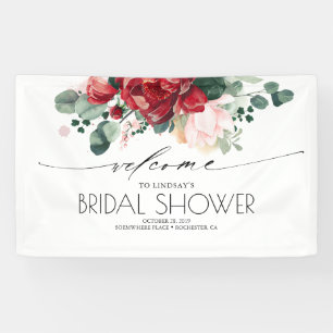 Pink and Burgundy Red Floral Bridal Shower Banner