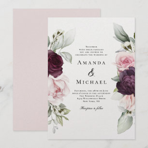 Pink and Burgundy Romantic Floral Wedding Invitation