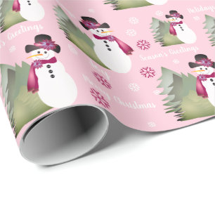 Pink and Burgundy Snowman Wrapping Paper