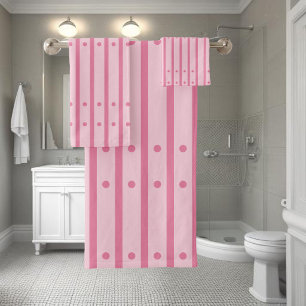 Pink and burgundy stripes with dots. Minimalist Bath Towel Set